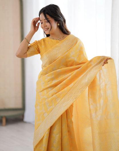 Yellow Silk Woven Saree