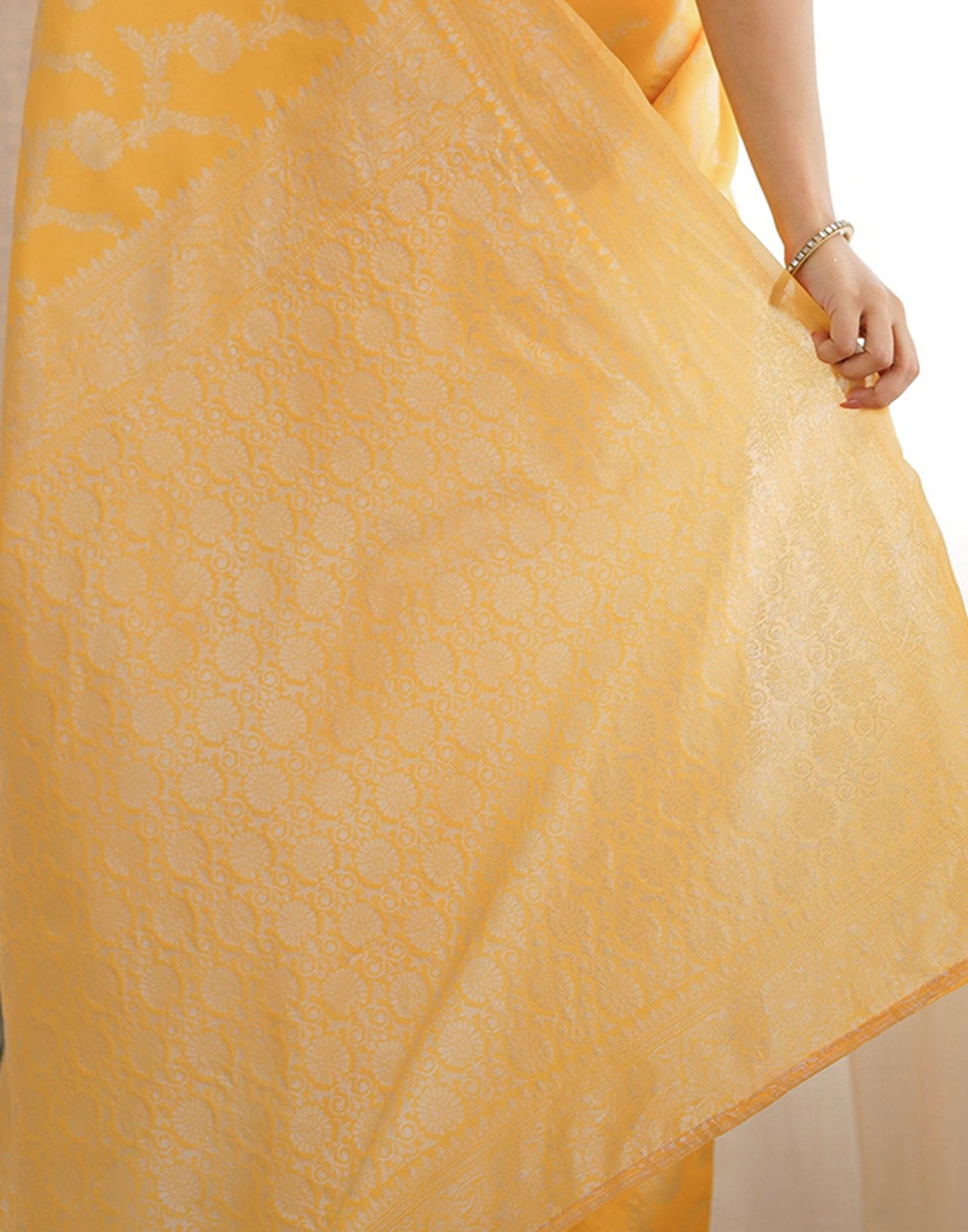 Yellow Silk Woven Saree
