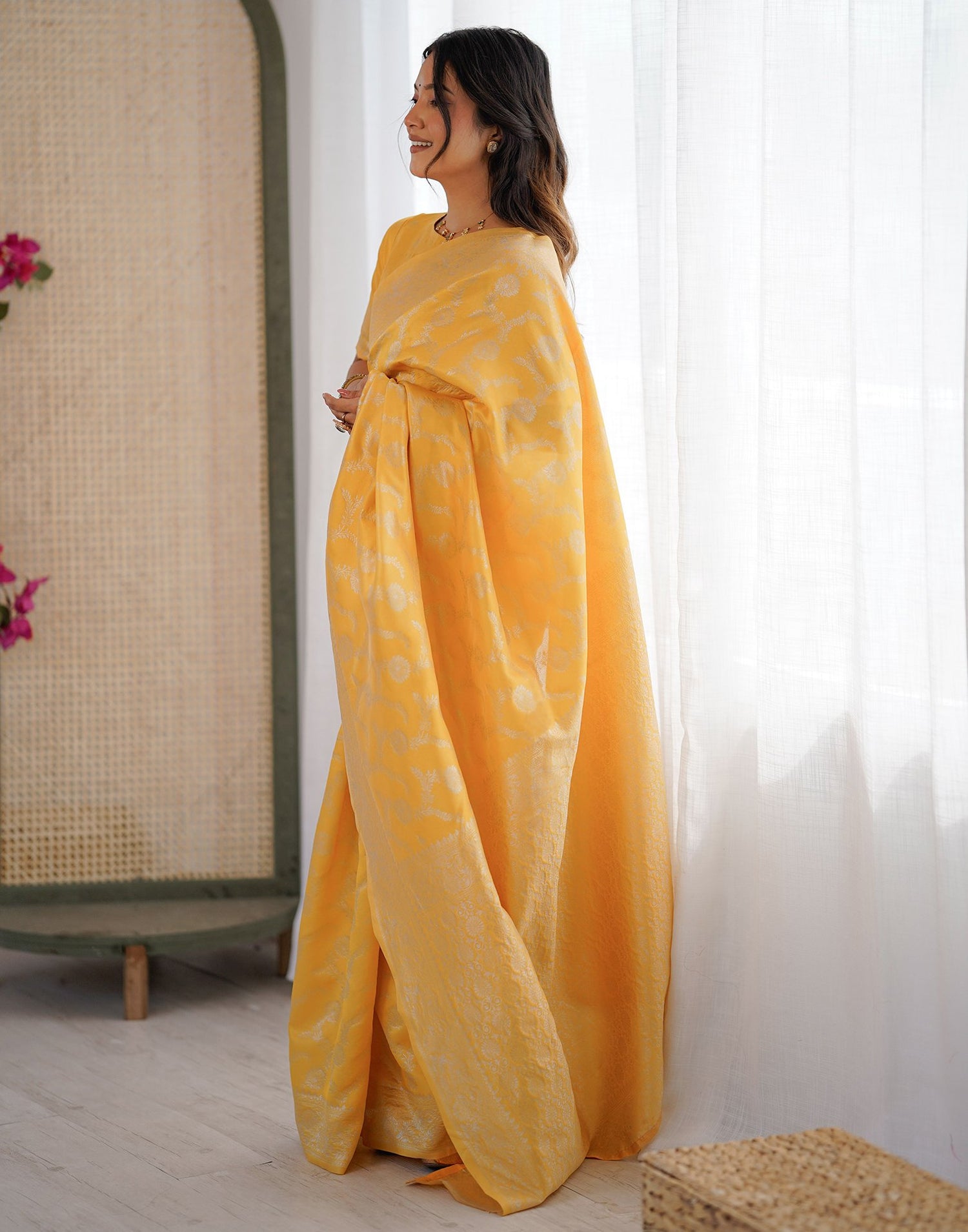 Yellow Silk Woven Saree