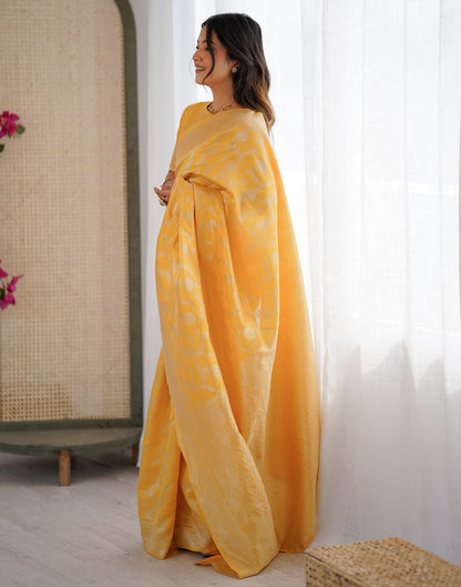 Yellow Silk Woven Saree