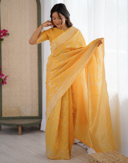 Yellow Silk Woven Saree