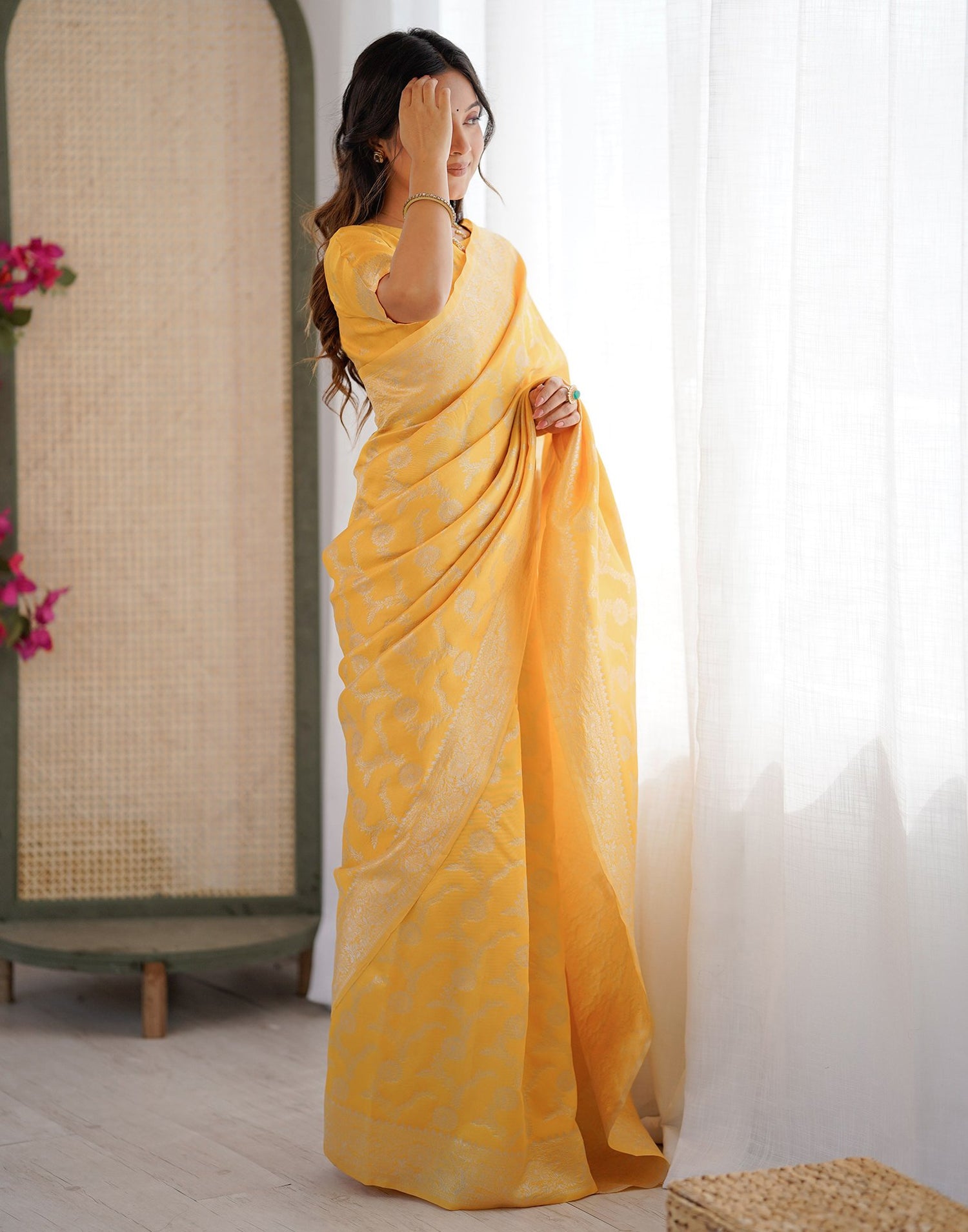 Yellow Silk Woven Saree