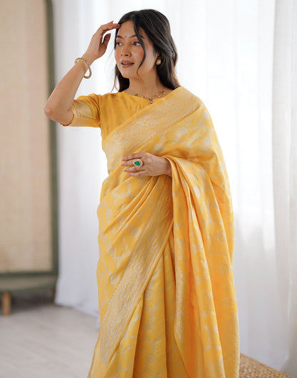 Yellow Silk Woven Saree