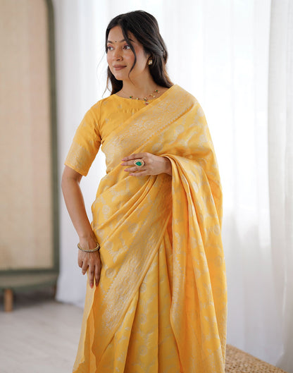 Yellow Silk Woven Saree
