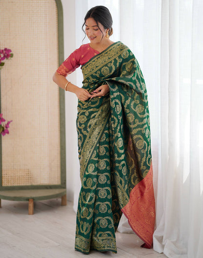 Dark Green Silk Woven Saree