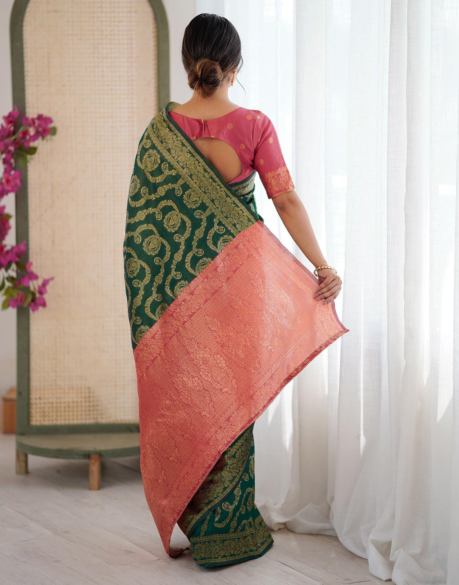 Dark Green Silk Woven Saree
