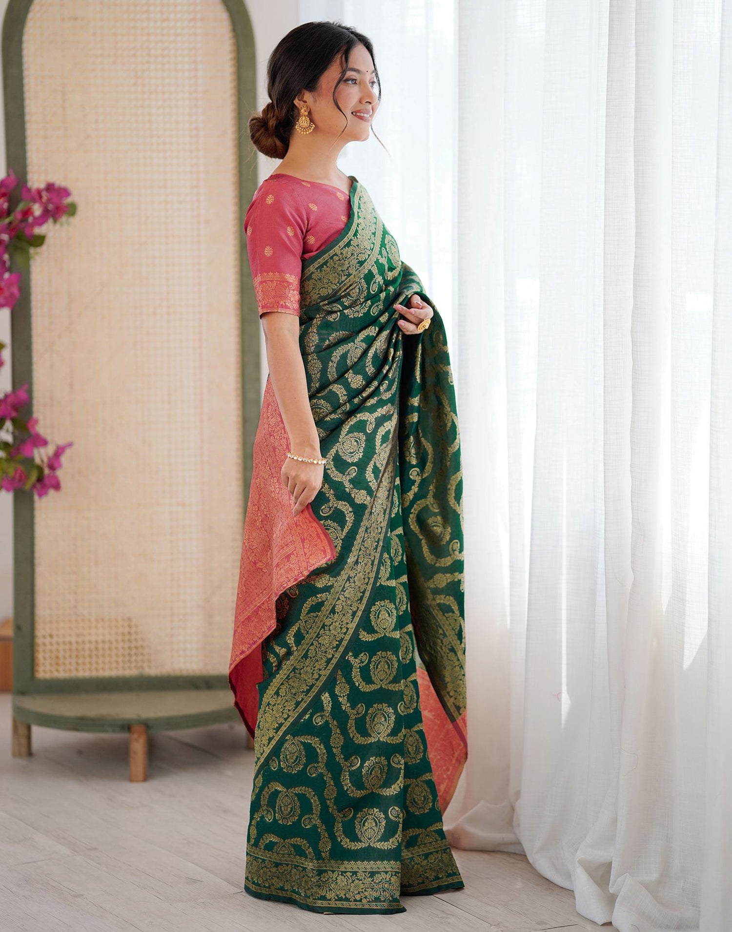Dark Green Silk Woven Saree