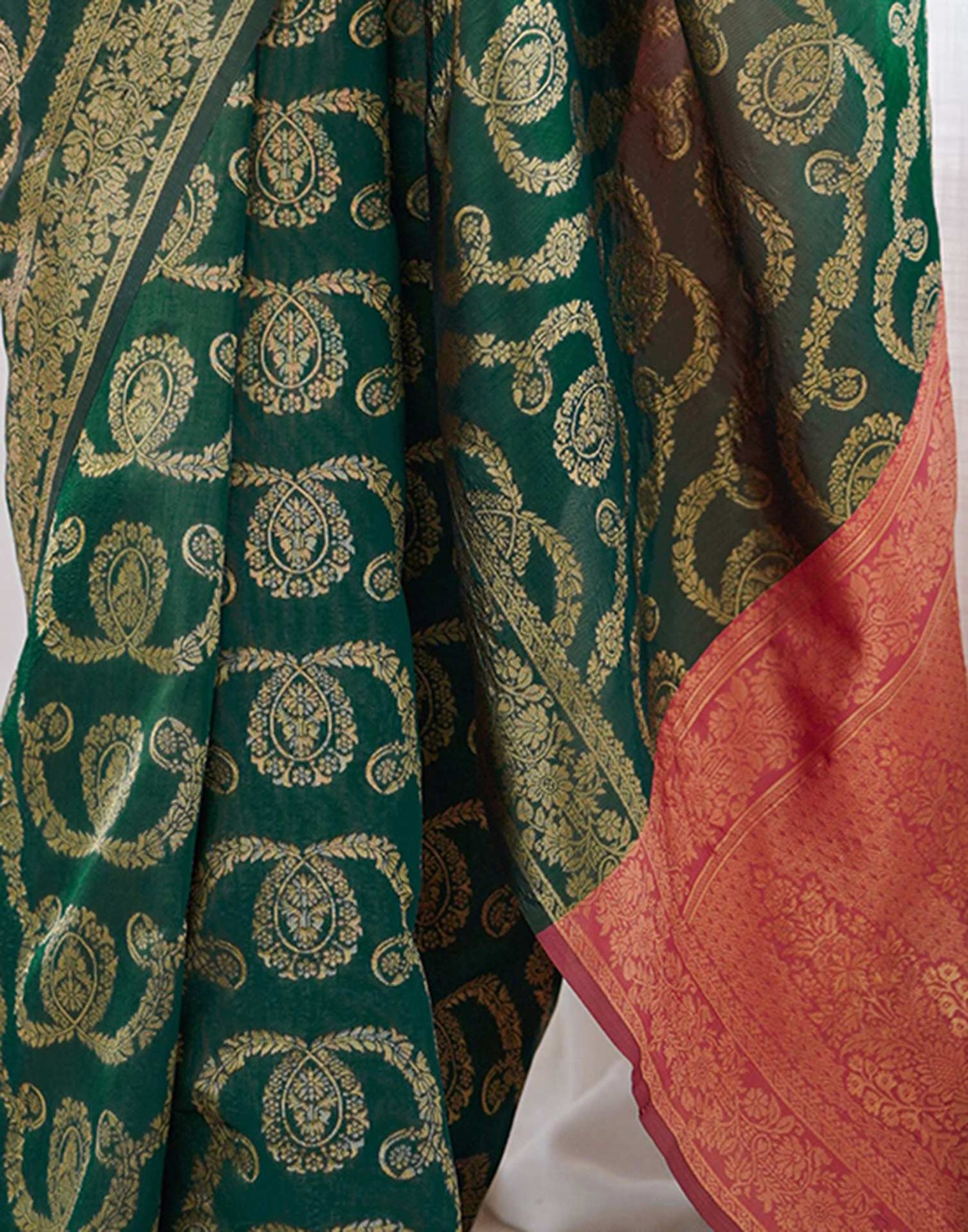 Dark Green Silk Woven Saree