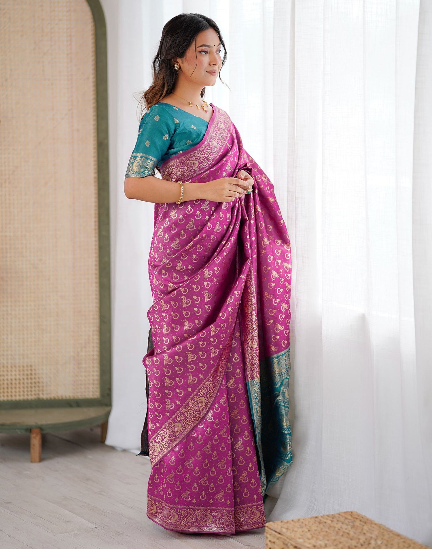 Pink Silk Woven Saree