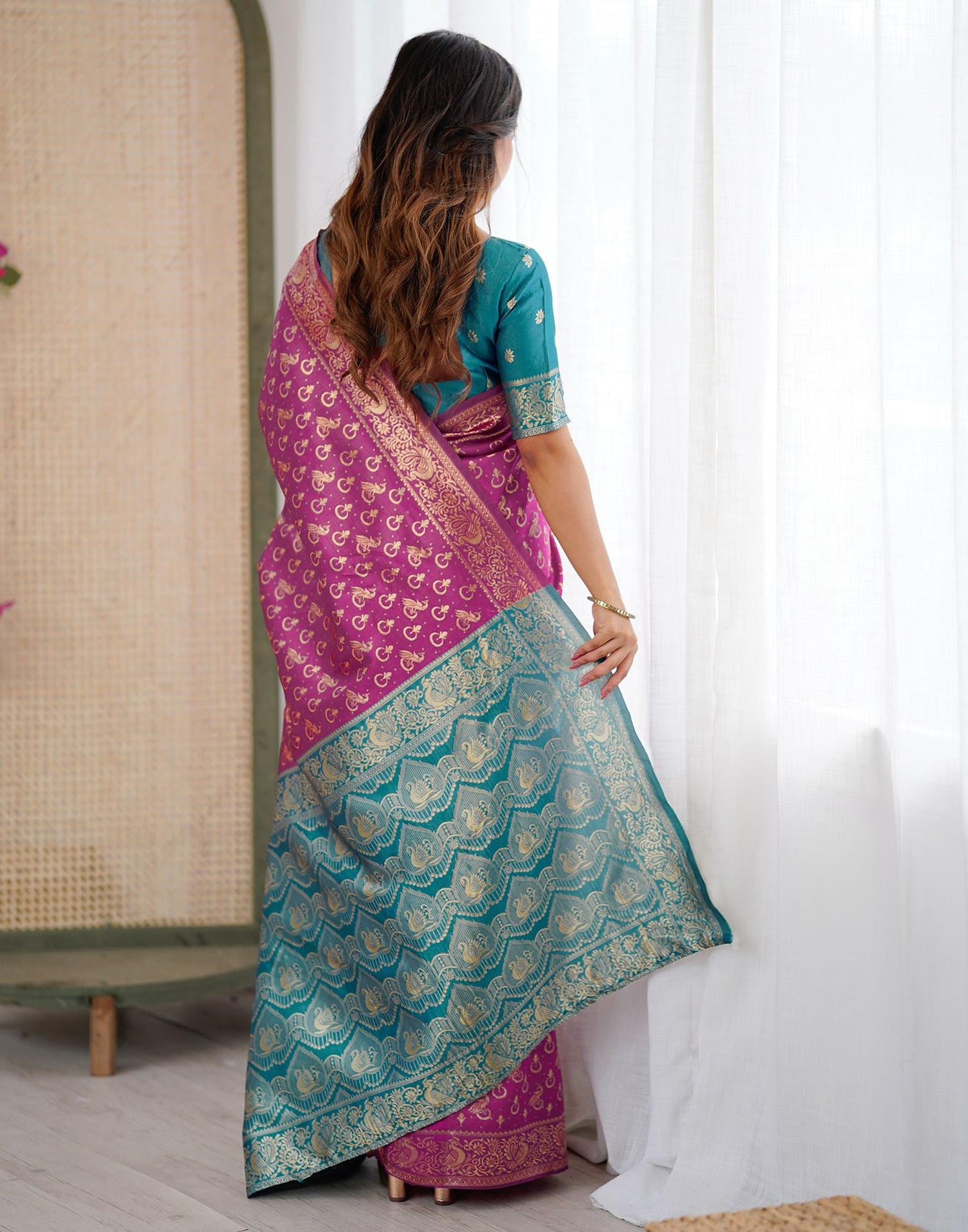 Pink Silk Woven Saree