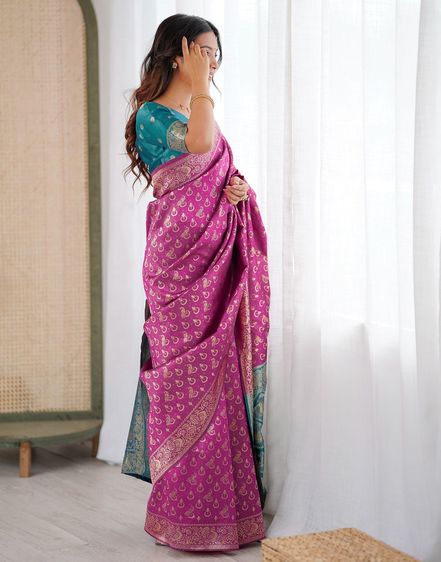 Pink Silk Woven Saree