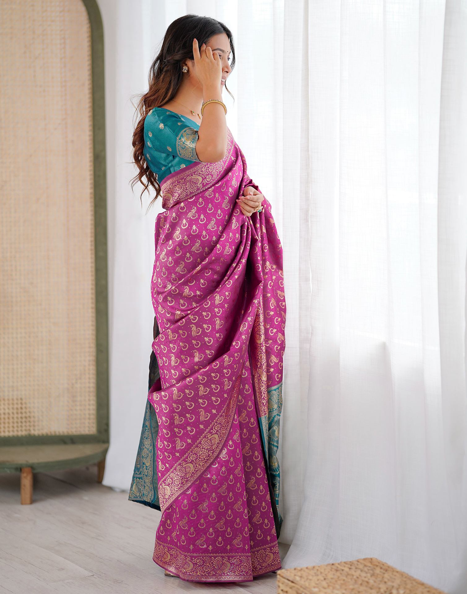 Pink Silk Woven Saree