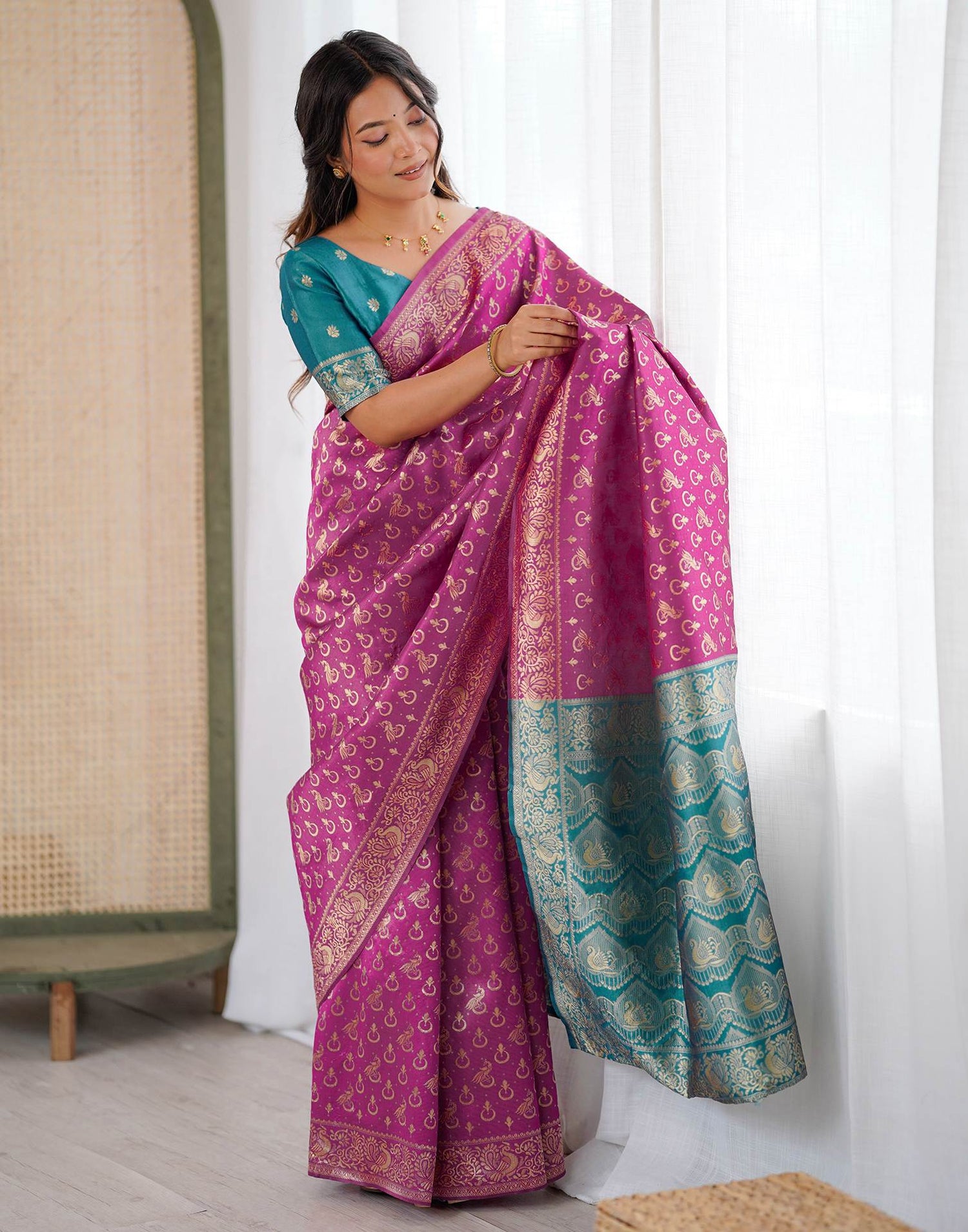 Pink Silk Woven Saree