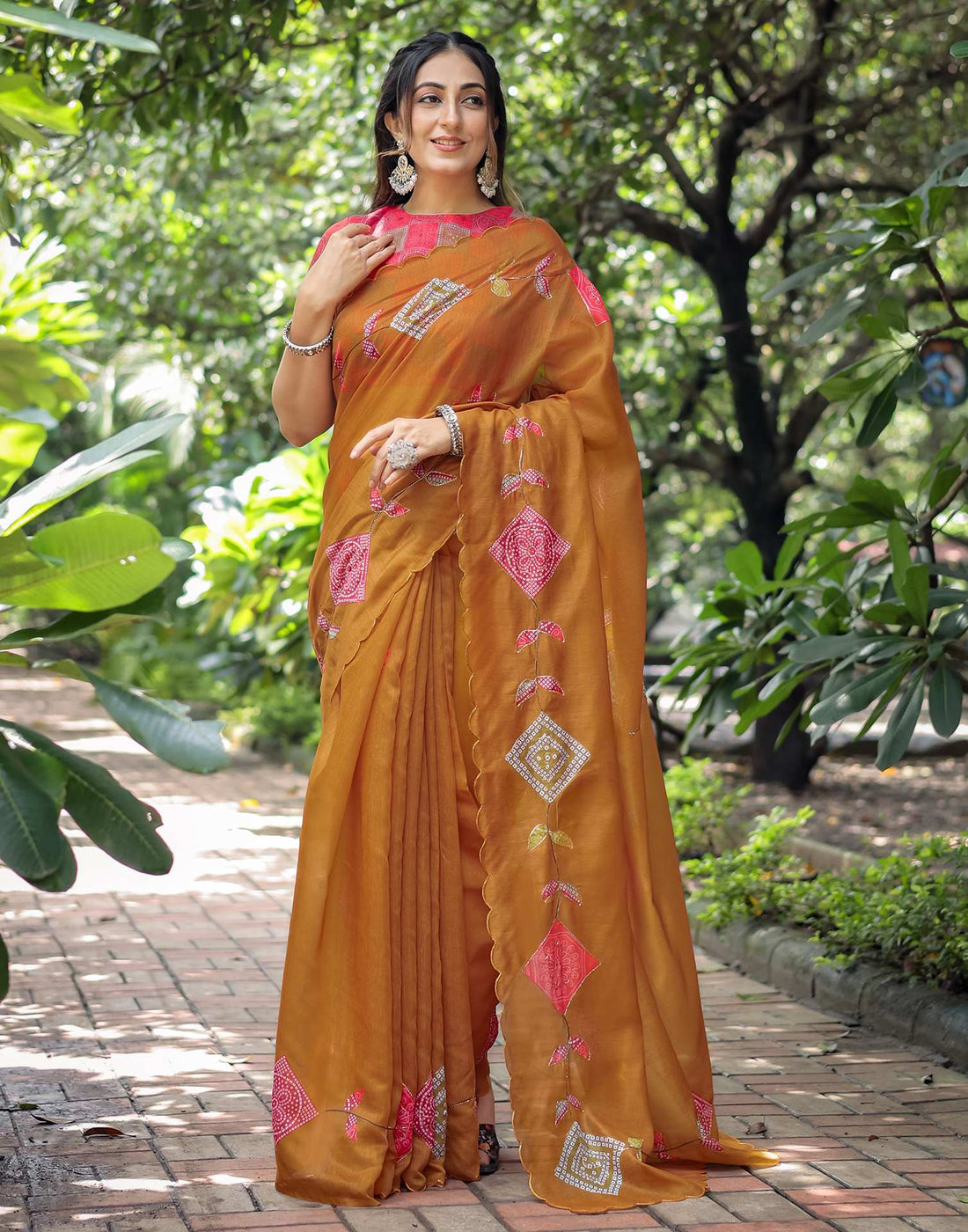 Dusty Orange Cotton Printed Saree