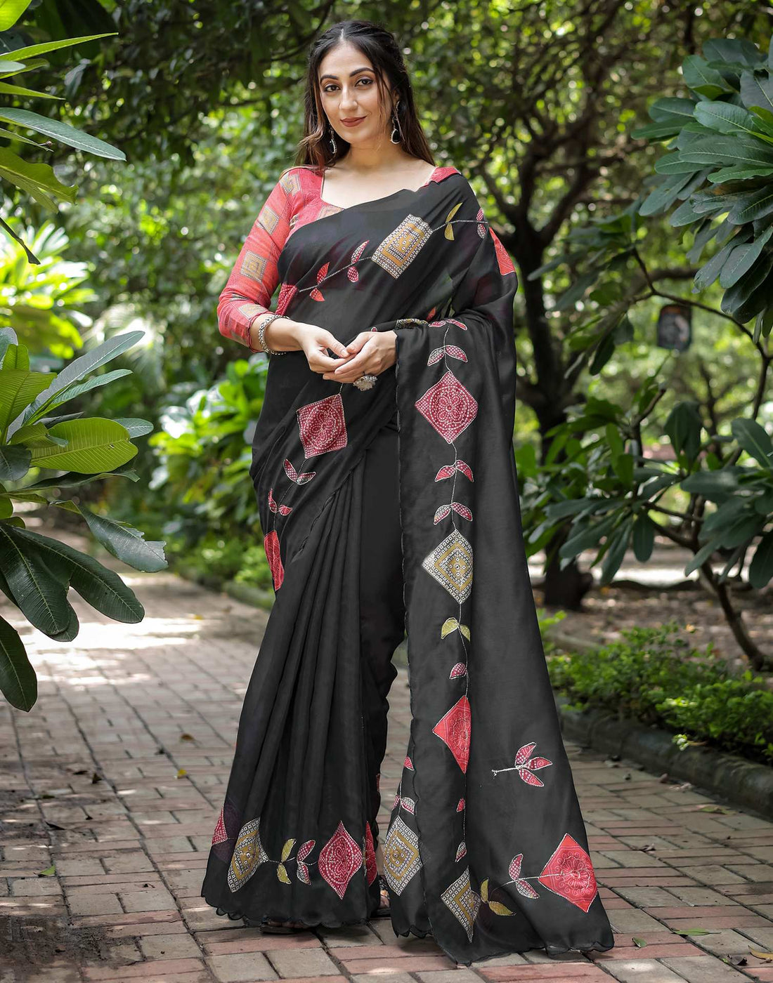 Black Cotton Printed Saree