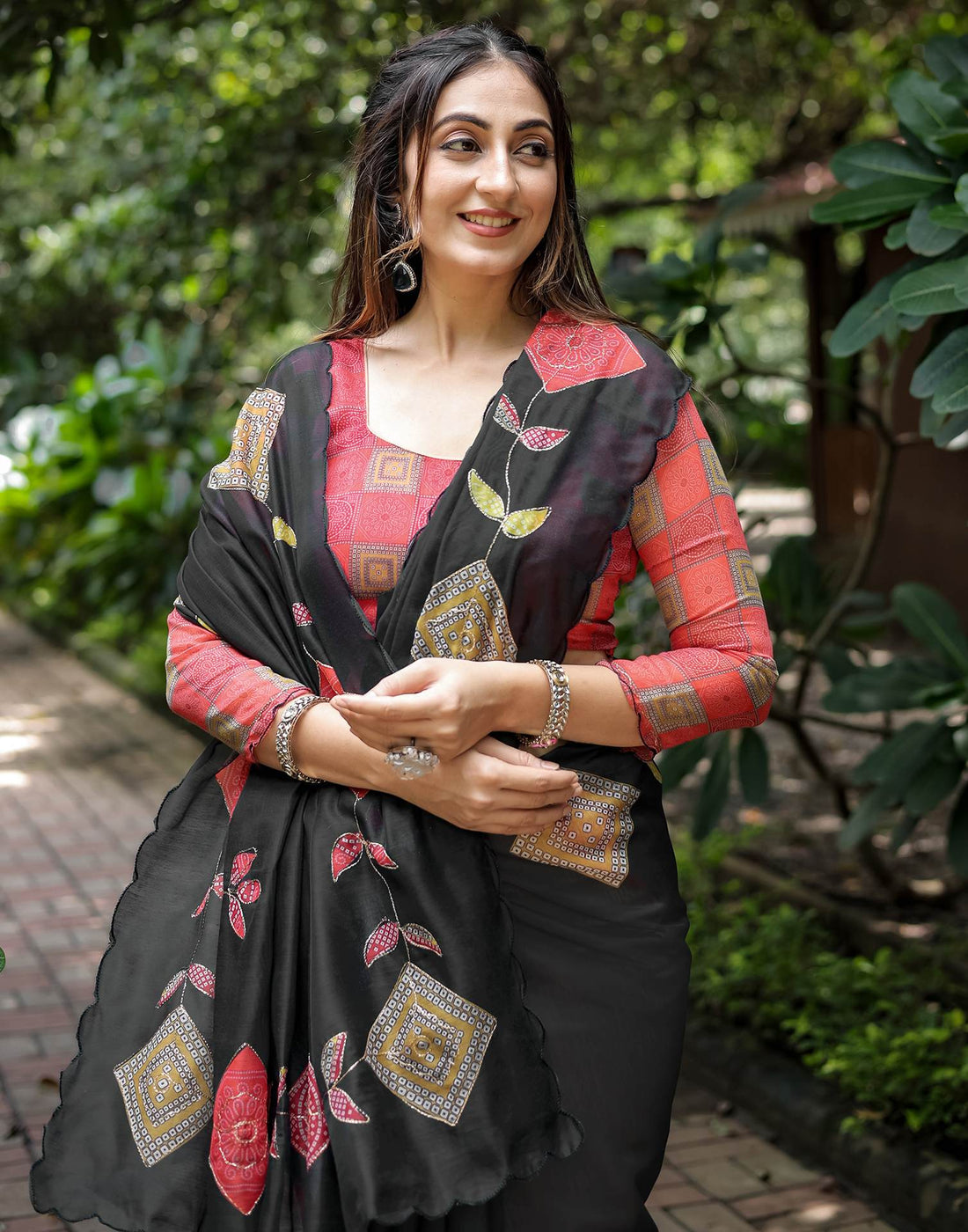 Black Cotton Printed Saree