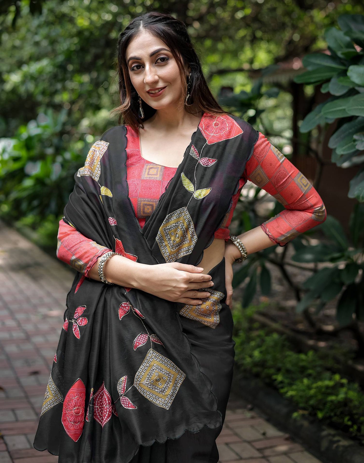 Black Cotton Printed Saree