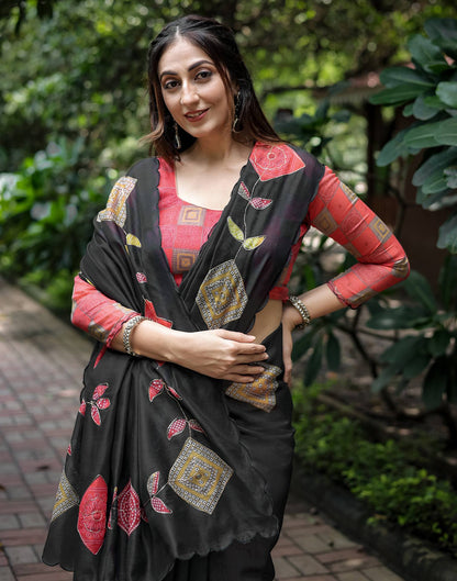 Black Cotton Printed Saree