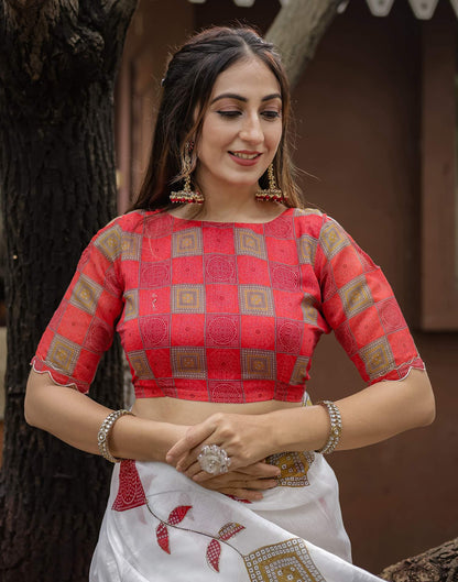White Cotton Printed Saree