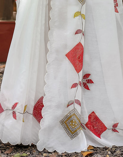 White Cotton Printed Saree