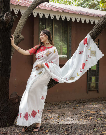 White Cotton Printed Saree
