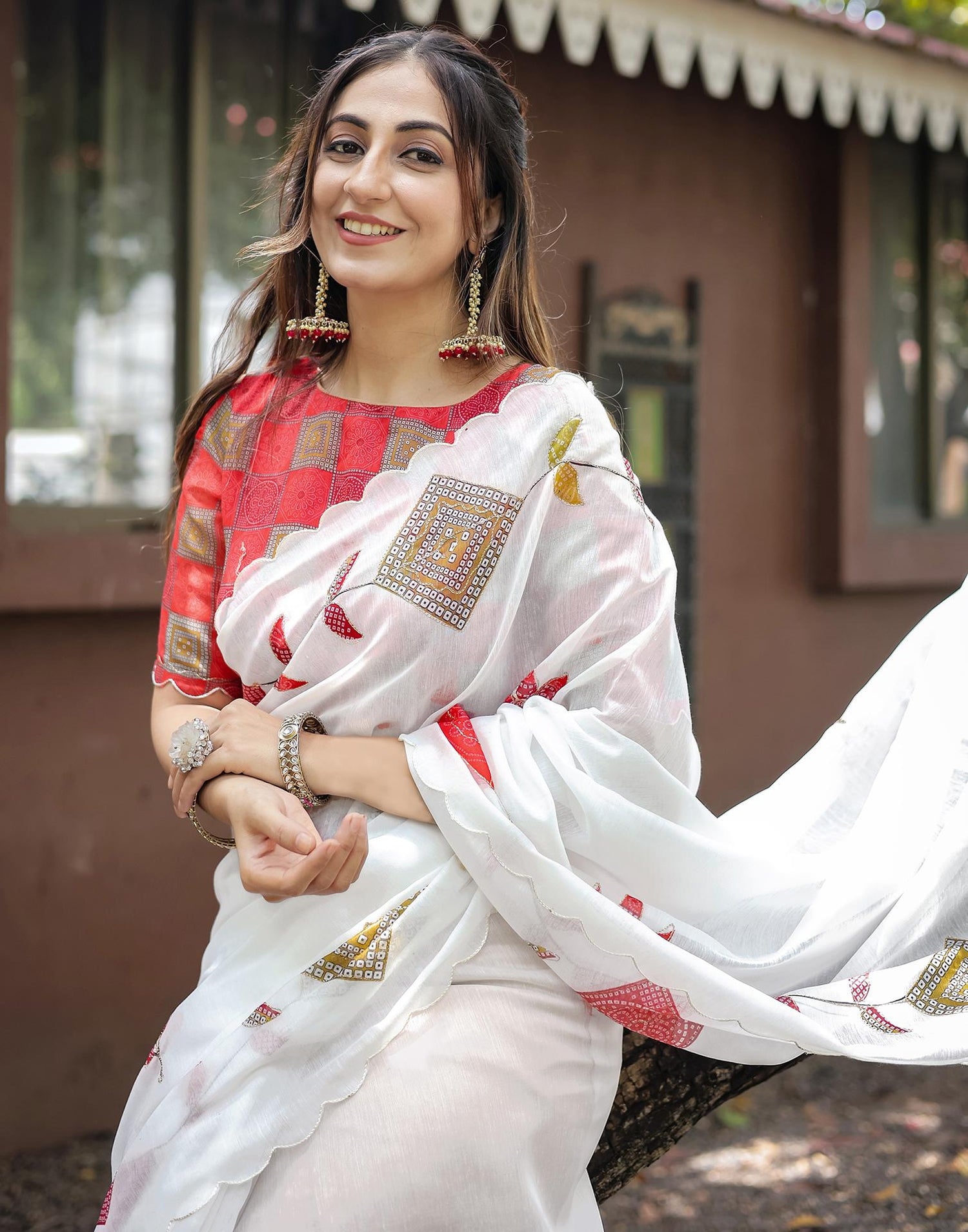 White Cotton Printed Saree