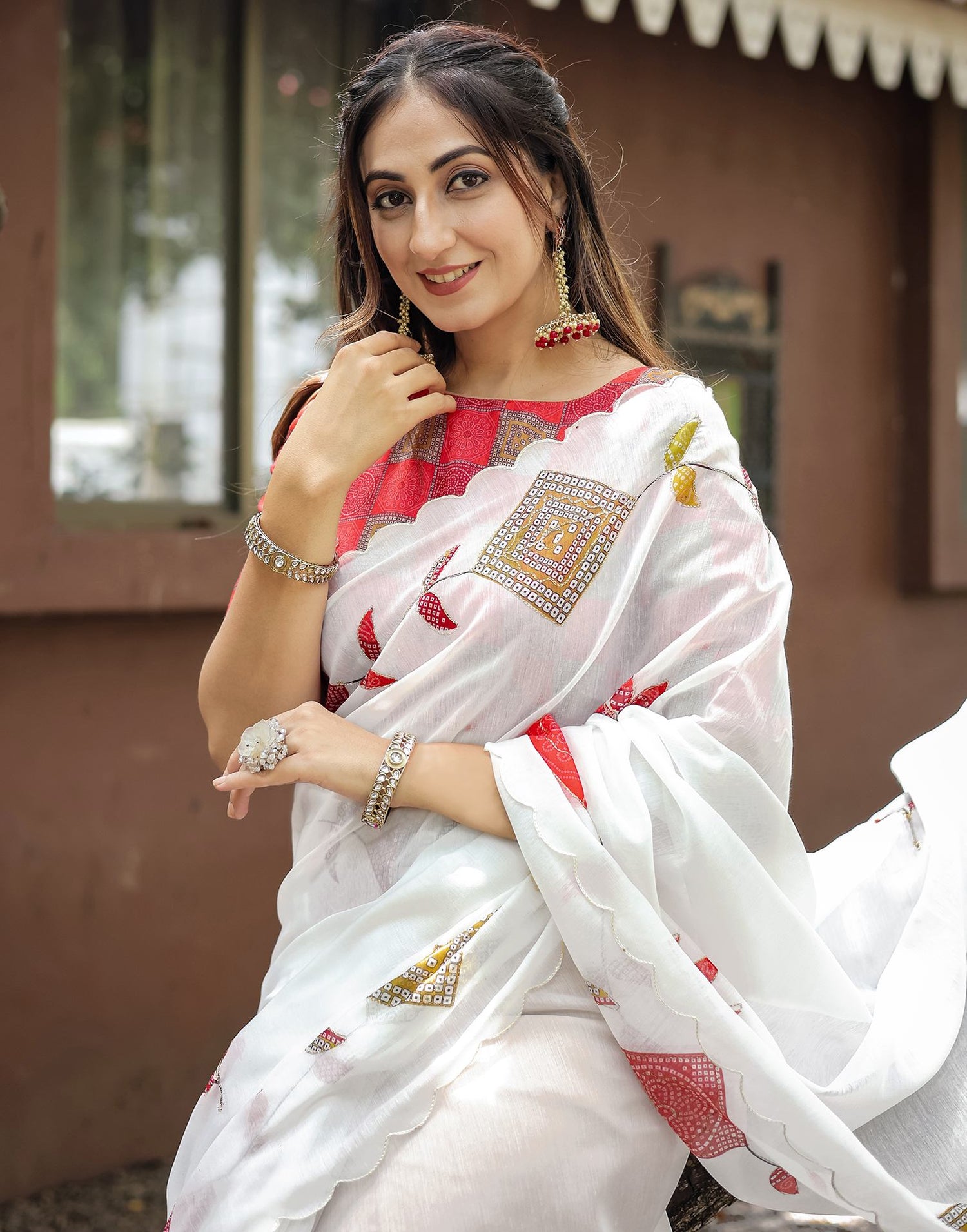 White Cotton Printed Saree