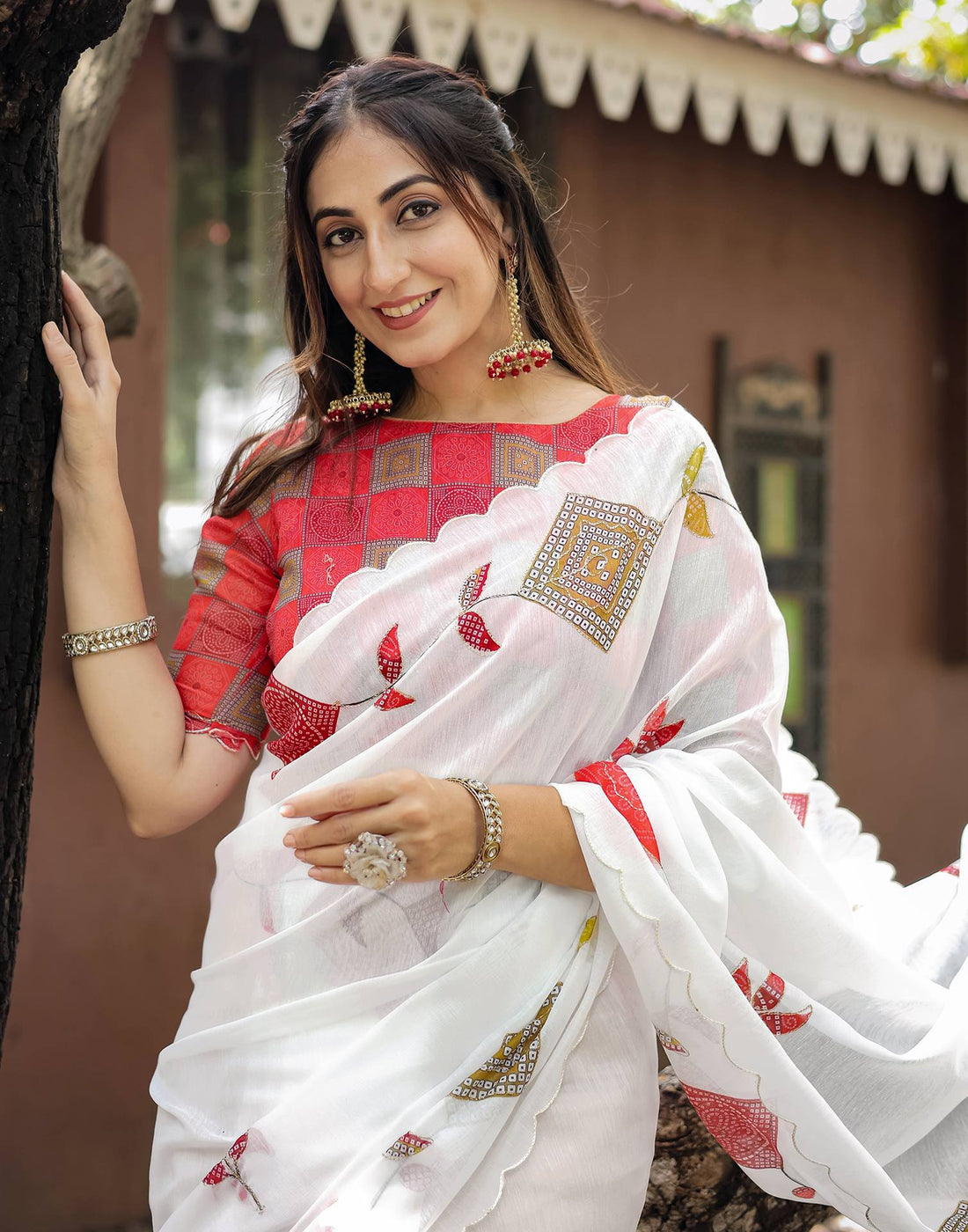 White Cotton Printed Saree