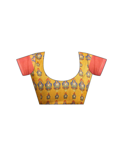 Yellow Chanderi Cotton Printed Saree