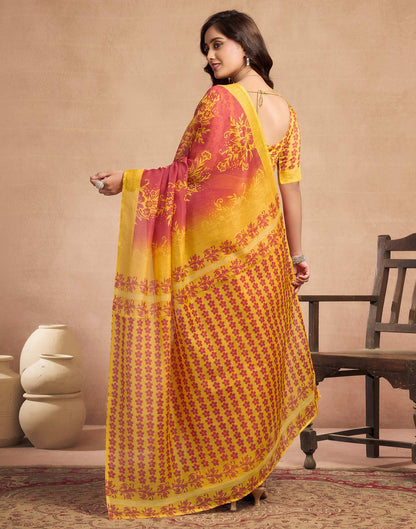 Dusty Orange Chanderi Cotton Floral Printed Saree