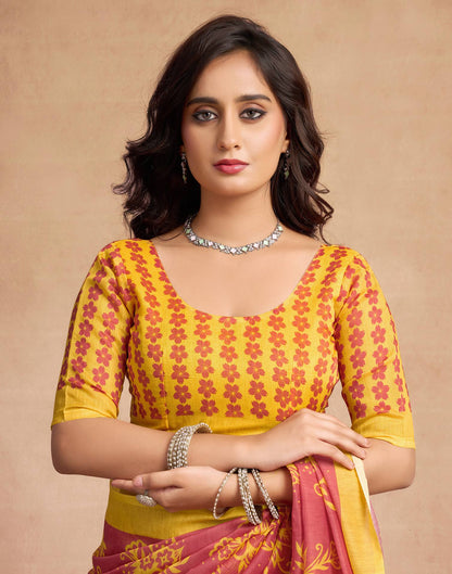 Dusty Orange Chanderi Cotton Floral Printed Saree