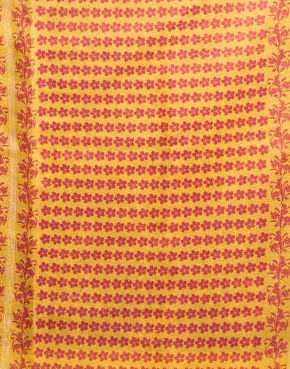 Dusty Orange Chanderi Cotton Floral Printed Saree