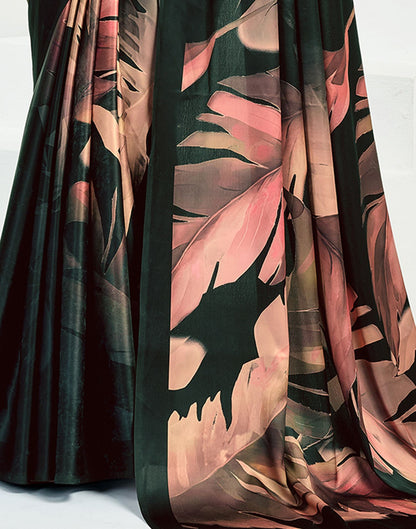Black Satin Floral Printed Saree