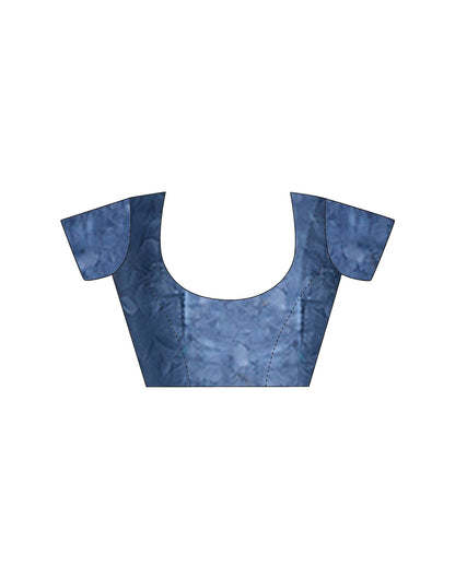 Dusty Light Blue Satin Floral Printed Saree