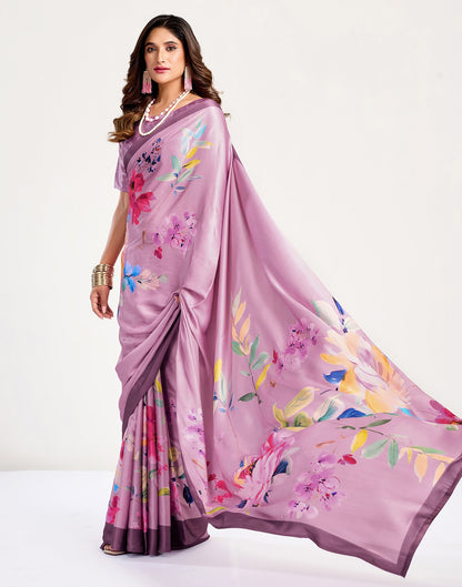 Light Pink Satin Floral Printed Saree