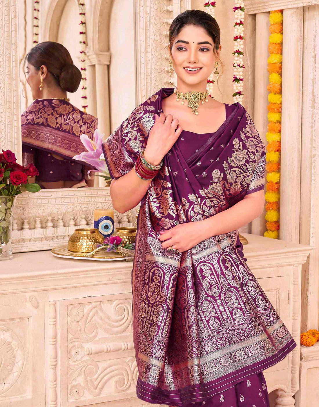 Dark Purple Silk Woven Saree