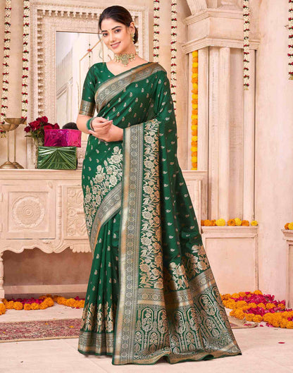 Dark Green Silk Woven Saree