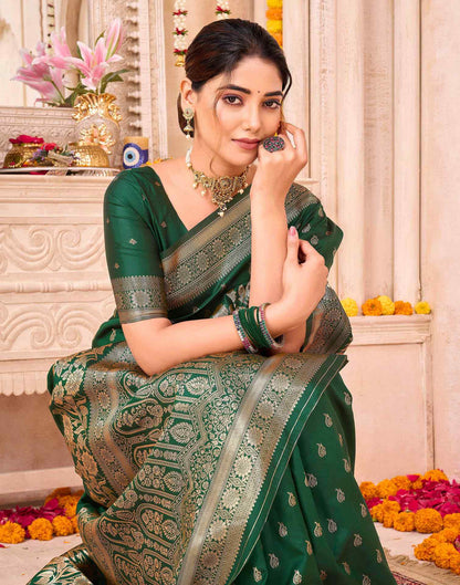 Dark Green Silk Woven Saree