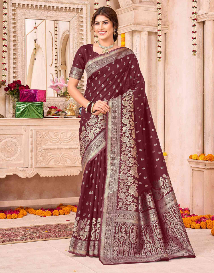 Maroon Silk Woven Saree