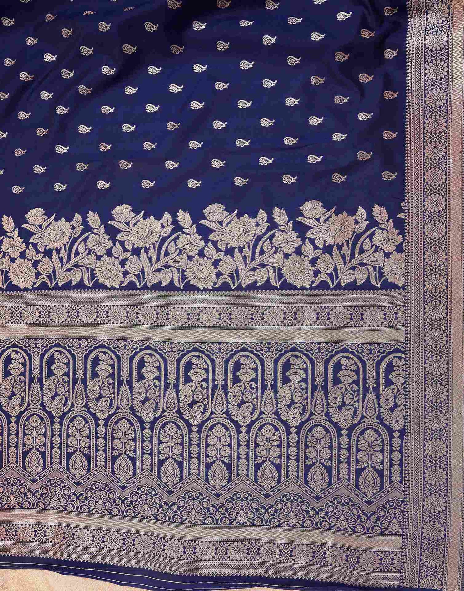 Navy Blue Silk Woven Saree