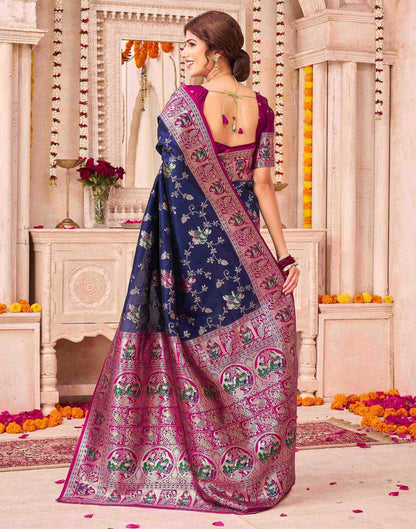Navy Blue Silk Woven Saree