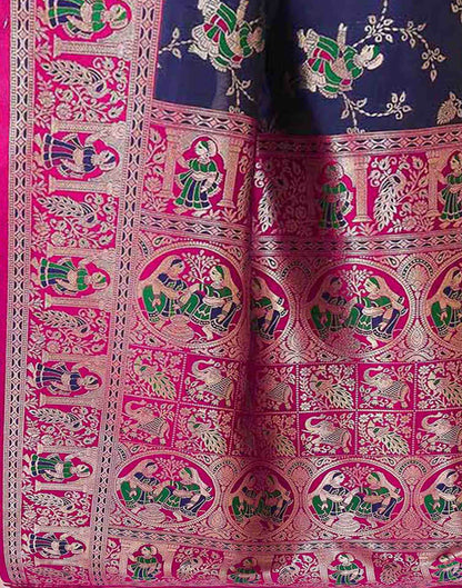 Navy Blue Silk Woven Saree