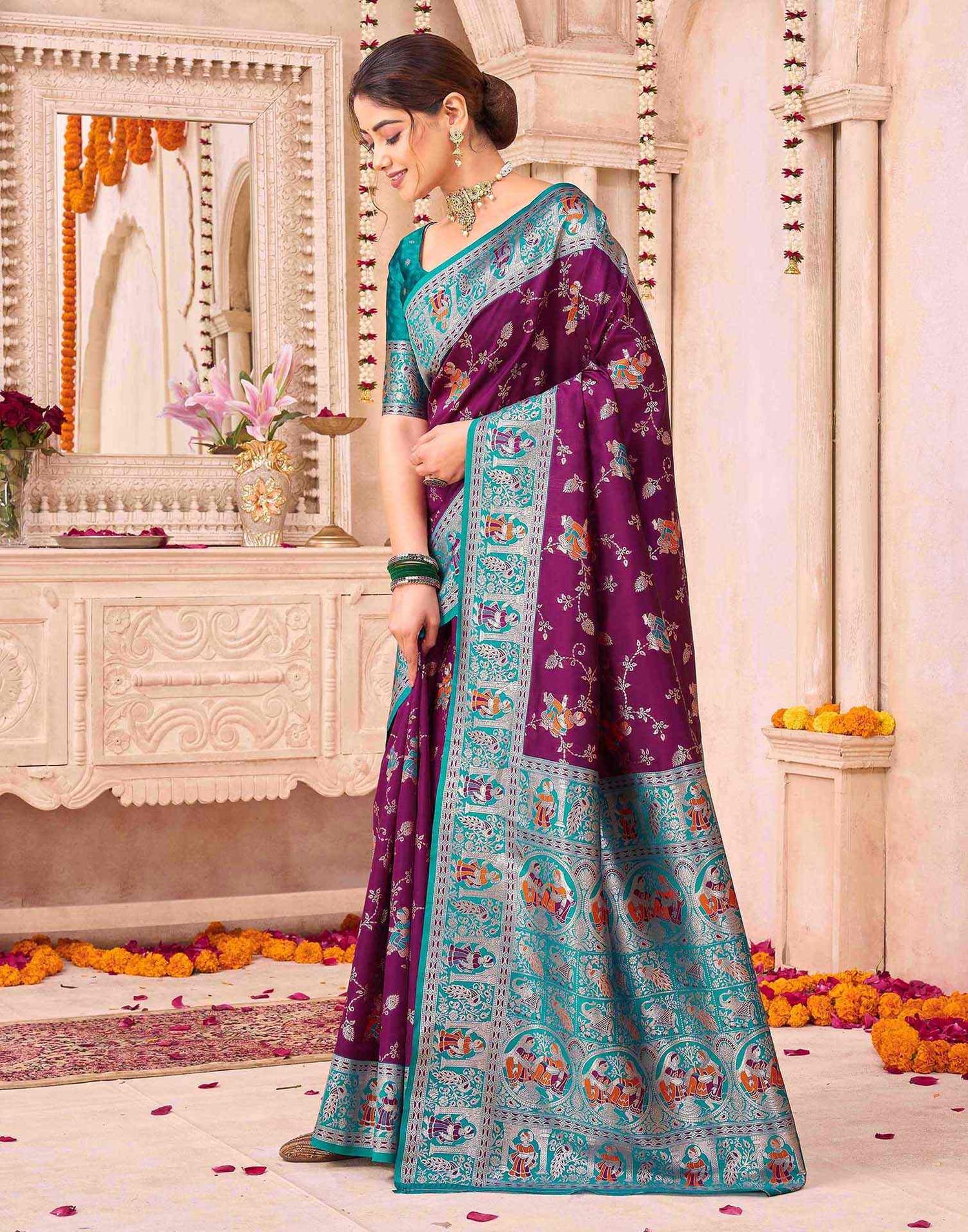 Purple Silk Woven Saree