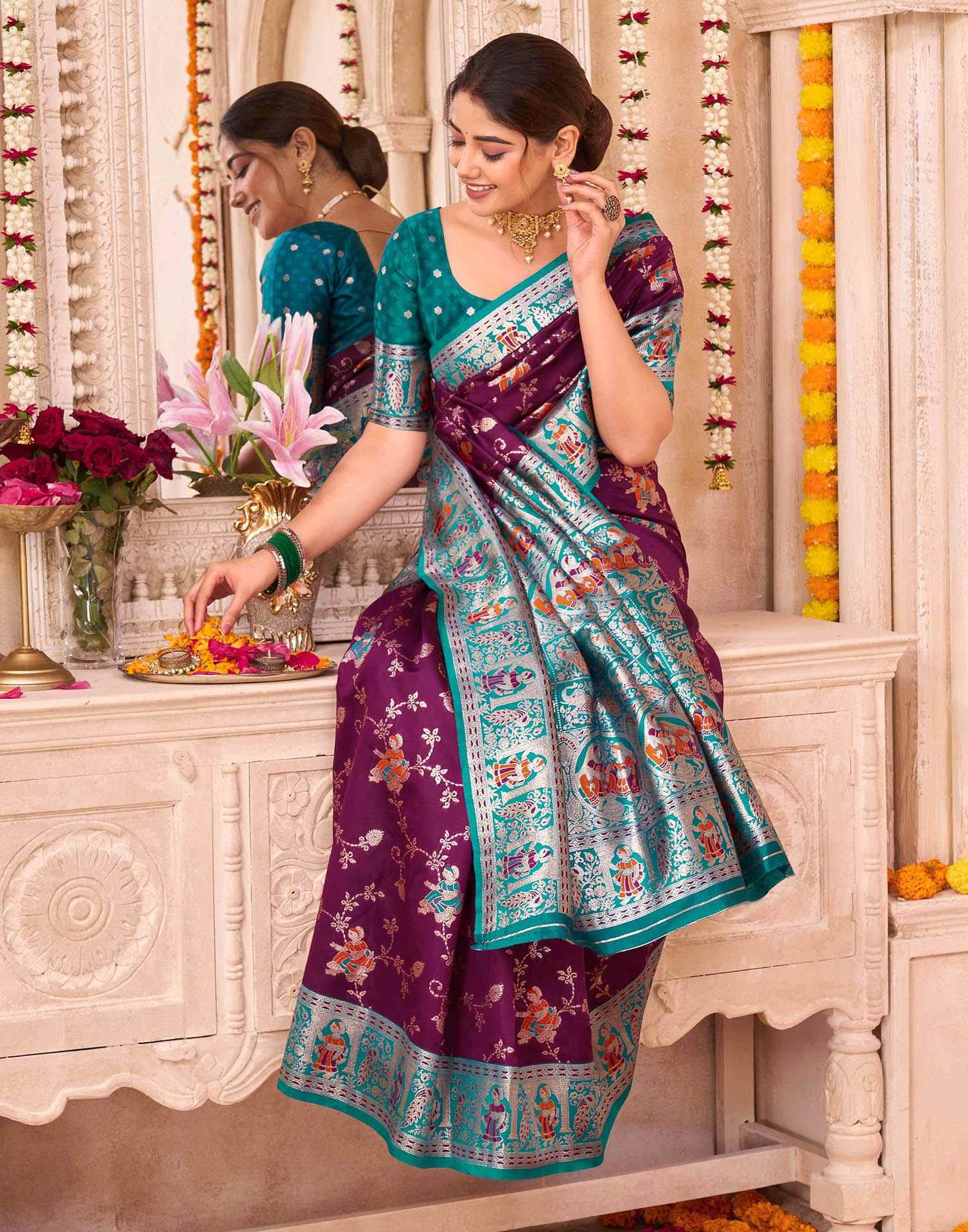 Purple Silk Woven Saree