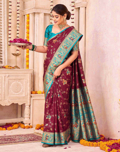 Maroon Silk Woven Saree