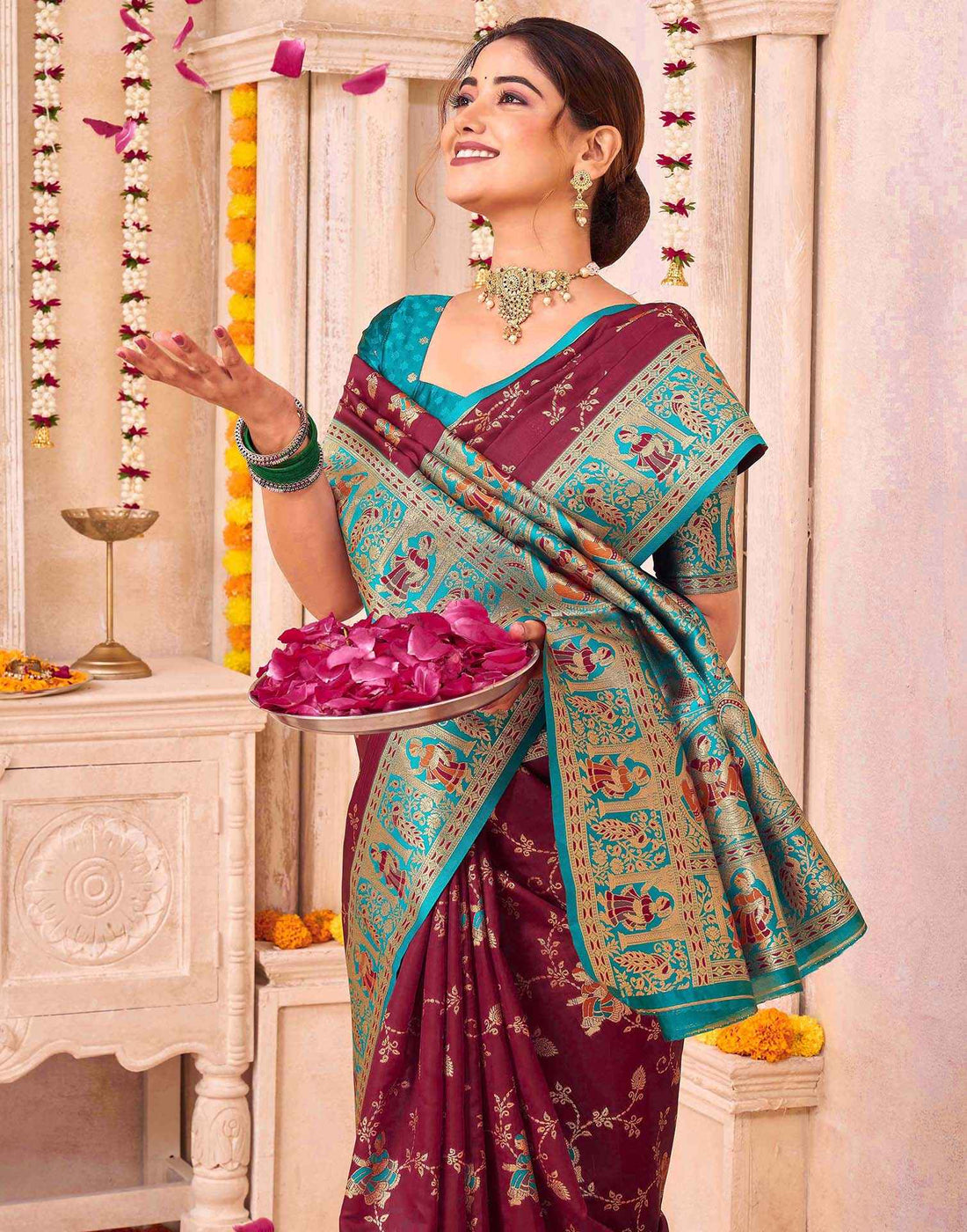 Maroon Silk Woven Saree