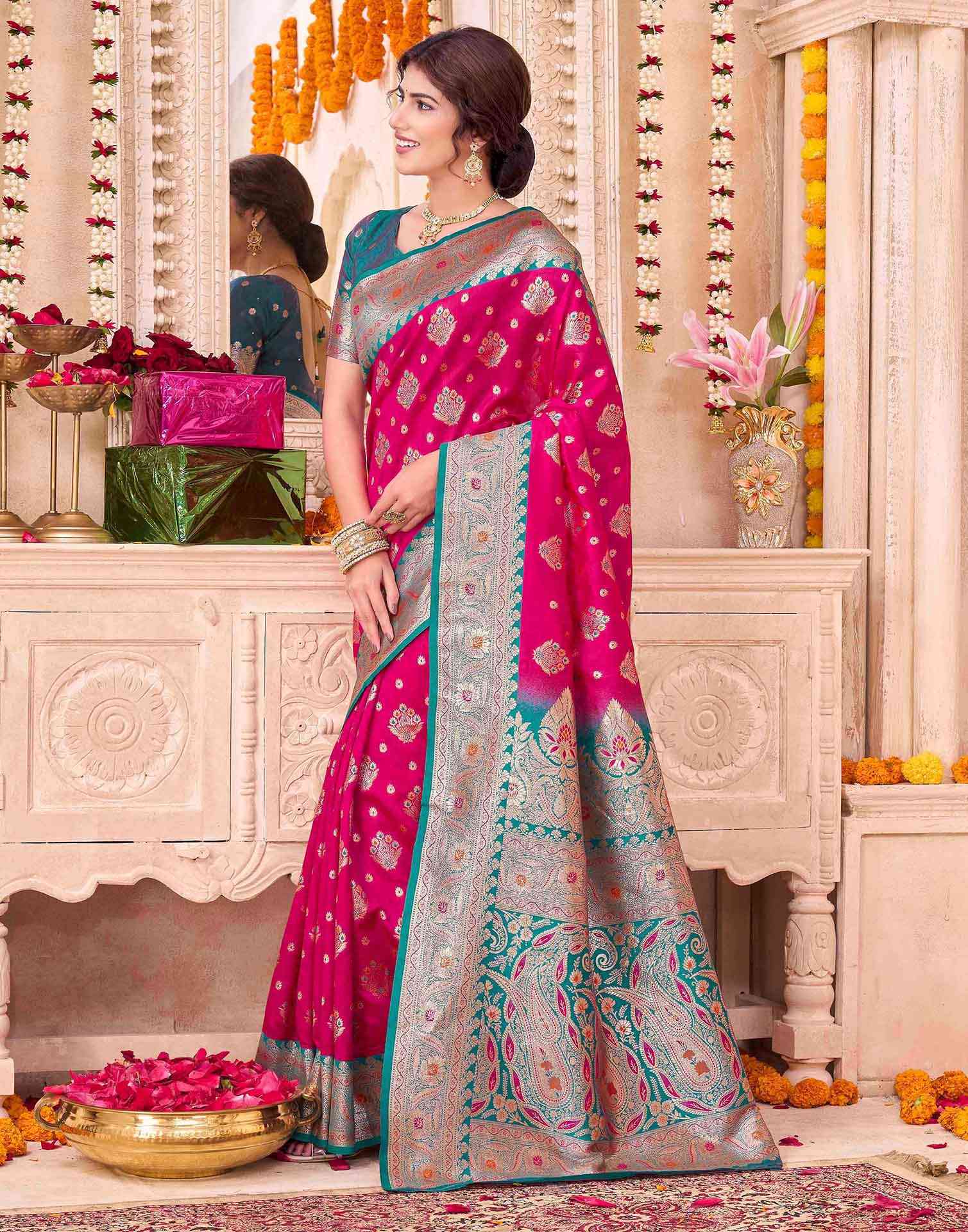 Rani Pink Silk Woven Saree
