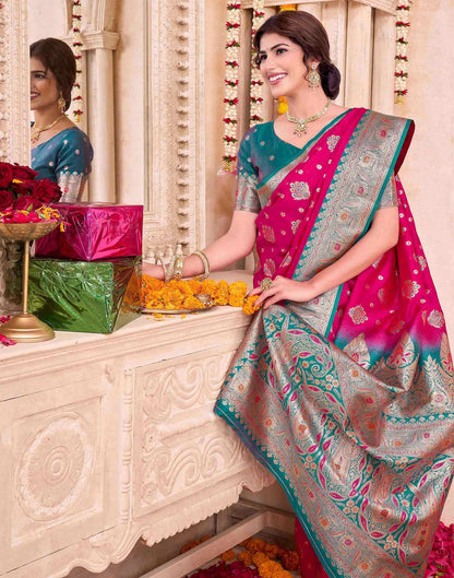Rani Pink Silk Woven Saree