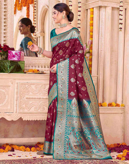 Maroon Silk Woven Saree