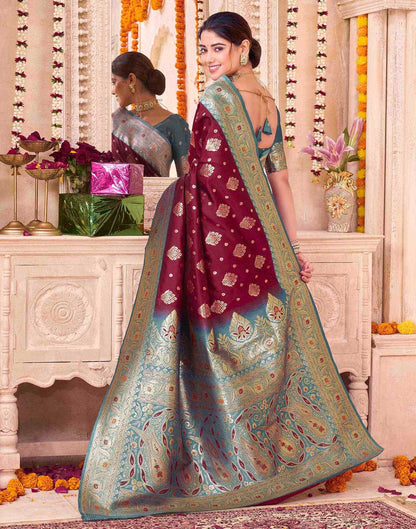 Maroon Silk Woven Saree
